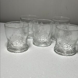 Arcoroc Holly Tree Clear Embossed Glass Old Fashion Glasses Vintage Set of 5